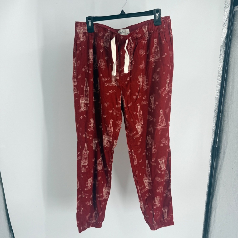 Abercrombie & Fitch Mens Red Cocktail Print Sleep Jogger Pajama Pants Large